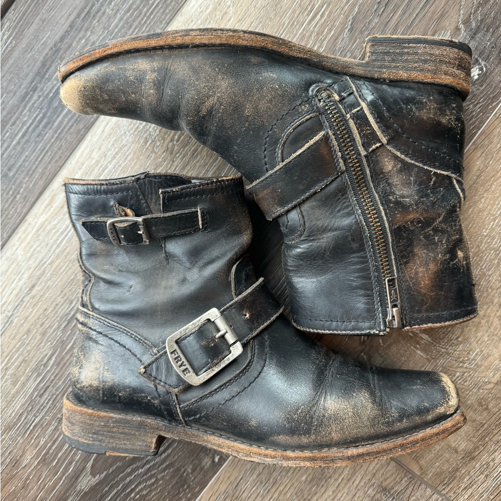 Frye Black Leather Ankle Boots